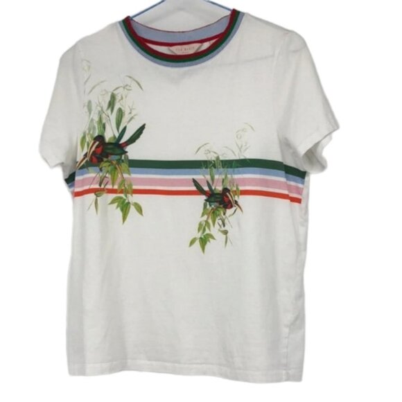 Ted Baker Kathlin Tutti Frutti Print Cotton T-shirt tropical Toucan bird print S - Picture 4 of 16